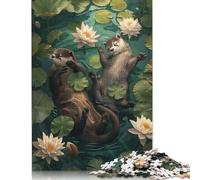 Puzzle da 1000 pezzi con lontra che si rilassa tra le ninfee, per adulti, puzzle di carta, giochi educativi per bambini, 38x26 cm/1000 pezzi
