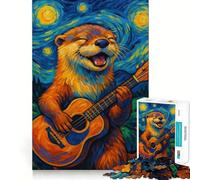 Puzzle da 1000 pezzi con lontra che suona la chitarra in una notte stellata, ideale per ragazzi, stimolante per la mente e per tutta la famiglia Dimensioni precise, regalo memorabile (38x52cm)