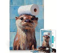 Puzzle da 1000 pezzi con lontra e cappello di carta igienica per adolescenti, gioco cognitivo, passatempo rilassante, bordo premium, lista dei desideri di Babbo Natale (38x26cm)