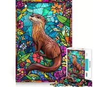 Puzzle da 1000 pezzi con lontra in vetro colorato per adulti, gioco intelligente per interni, taglio liscio, Babbo Natale, scegli il tuo desiderio 38x26cm