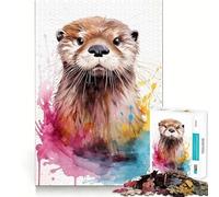 Puzzle da 1000 pezzi con lontra marina ad acquerello per adolescenti,attività divertente e stimolante per la mente,taglio di alta precisione,attività creativa e rilassante (50x75cm)