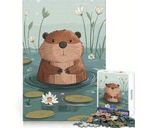 Puzzle da 1000 pezzi con lontra stilizzata in uno stagno con ninfee, ideale per ragazzi, per il benessere mentale, il tempo libero e il divertimento per creare un bel puzzle e un'ottima idea regalo