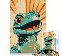 Puzzle da 1000 pezzi con lucertola sorridente in stile retrò, ideale per adolescenti, con grafica stimolante e adatta alla logica, perfetto per tutta la famiglia 38x52cm
