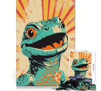 Puzzle da 1000 pezzi con lucertola sorridente in stile retrò per adolescenti, ideale per ricordare, migliorare, calmare la mente, con un'opera d'arte nitida e da collezione 50x75cm