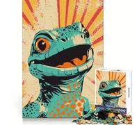 Puzzle da 1000 pezzi con lucertola sorridente in stile retrò per adulti, gioco di logica puro, divertimento rilassante, tagli netti, 38x26cm