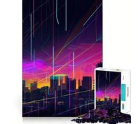 Puzzle da 1000 pezzi con luci al neon su paesaggio urbano, ideale per adolescenti, gioco di logica e apprendimento, hobby silenzioso, bordi lisci, (38x26cm)
