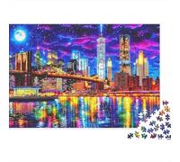 Puzzle da 1000 pezzi con luci notturne e riflessi dello skyline di New York al neon, gioco educativo per adulti, decorazione per la casa, sfida di alta difficoltà,compleanni, 52x38 cm.