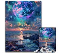 Puzzle da 1000 pezzi con luna al neon, incredibilmente bello, per adulti, intrattenimento rilassante, perfetto regalo di Natale e decorazione per la casa, 26X38CM/10,23x14,96 pollici.