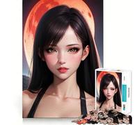 Puzzle da 1000 pezzi con luna e capelli lunghi neri,stile anime,per un divertimento preciso e stimolante,ideale per attività che rallentano il ritmo e come regalo di compleanno 38x26cm