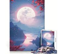 Puzzle da 1000 pezzi con luna e fiori di ciliegio, ideale per adolescenti, stimola la creatività, crea un piacevole passatempo, con bordi precisi e rappresenta il regalo di Natale perfetto (38x26cm)