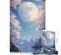 Puzzle da 1000 pezzi con luna e fiori di ciliegio per adulti, ideale per il benessere mentale, antistress, divertente e preciso, perfetto come regalo di Natale (38x26cm)