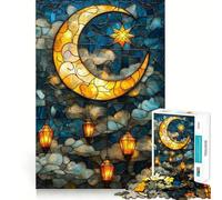Puzzle da 1000 pezzi con luna e stelle in vetro colorato per adolescenti, giocattolo antistress, taglio di alta qualità, regalo elegante 50x75cm