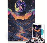 Puzzle da 1000 pezzi con luna psichedelica su paesaggio cosmico gioco educativo antistress compleanno e Natale 38x52cm