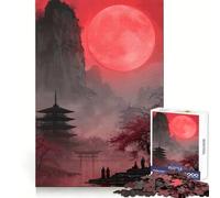 Puzzle da 1000 pezzi con luna rossa sopra una pagoda per adulti, ideale per stimolare la memoria, giocare in gruppo, creare un disegno e creare una sorpresa natalizia (38x26cm)