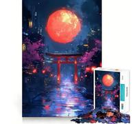 Puzzle da 1000 pezzi con luna rossa su una città giapponese, ideale per adolescenti, stimola la memoria, favorisce la calma e offre un regalo speciale (50x75cm)