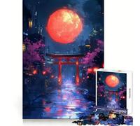 Puzzle da 1000 pezzi con luna rossa su una città giapponese, ideale per adulti, per esercitare la mente, rafforzare i legami familiari, con taglio di precisione e come regalo creativo (38x26cm)