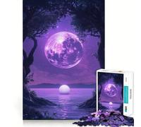 Puzzle da 1000 pezzi con luna viola, albero e oceano per ragazzi, ideale per stimolare la memoria, ridurre lo stress, tagliare con precisione e creare un'atmosfera artistica (38x52cm)