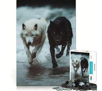 Puzzle da 1000 pezzi con lupi bianchi e neri in corsa per adolescenti Divertimento stimolante per la mente,pezzi di dimensioni uniformi e precisi,attività rilassante di gruppo al chiuso (38x52cm)