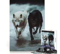 Puzzle da 1000 pezzi con lupi bianchi e neri in corsa per ragazzi, stimolante per la memoria, rilassante e distensivo, con bordi nitidi, ideale come regalo di Natale (38x52cm)
