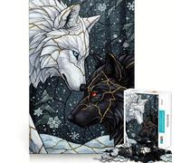 Puzzle da 1000 pezzi con lupi bianchi e neri in inverno per ragazzi,stimolante per la mente,divertimento senza spazi vuoti,incastro perfetto,piacevole svago per interni accoglienti (38x52cm)
