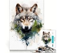Puzzle da 1000 pezzi con lupo ad acquerello per adulti,ideale per stimolare la memoria e il gioco,con taglio laser di alta qualità,perfetto per momenti di relax e per esercitare la mente a casa