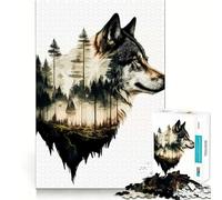 Puzzle da 1000 pezzi con lupo ad acquerello per ragazzi,gioco di abilità mentale,taglio laser per un incastro perfetto,rilassante attività di gruppo al chiuso (50x75cm)