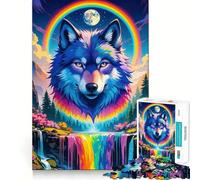 Puzzle da 1000 pezzi con lupo arcobaleno e cascata, ideale per adulti, gioco di logica, passatempo casalingo, bordi puliti, regalo perfetto (38x52cm)