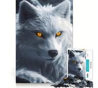 Puzzle da 1000 pezzi con lupo bianco dagli occhi luminosi per adulti,divertente gioco di memoria,facile da assemblare,incastro sicuro,attività serale per tutta la famiglia (38x26cm)