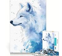 Puzzle da 1000 pezzi con lupo bianco e blu ad acquerello per adulti,gioco di abilità mentale,taglio laser per un incastro perfetto,attività gratificante per le giornate di pioggia (38x52cm)