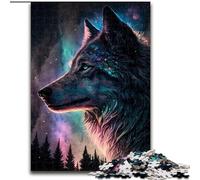 Puzzle da 1000 pezzi con lupo, cielo notturno e foresta, in legno, dimensioni 50x75cm, per adolescenti, per serate di giochi in famiglia, idea regalo stimolante per la mente.