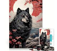 Puzzle da 1000 pezzi con lupo,ciliegi in fiore e luna,attività divertente e stimolante per la mente,senza sbavature,pezzi ben tagliati,ideale per serate tranquille (38x26cm)