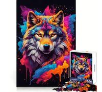 Puzzle da 1000 pezzi con lupo colorato per adulti, stimolante per il pensiero strategico e la concentrazione, ideale per evadere dalla realtà (38x52cm) Un regalo perfetto