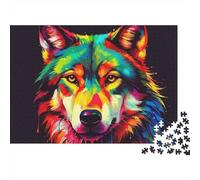 Puzzle da 1000 pezzi con lupo colorato, ritratto di lupo arcobaleno, gioco educativo per adulti, bella decorazione, sfida di alta difficoltà di compleanno per uomini e donne, 38x26 cm
