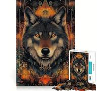 Puzzle da 1000 pezzi con lupo dagli occhi dorati in stile geometrico,divertente gioco mentale,senza spazi vuoti,design a incastro perfetto, riunioni di famiglia (38x52cm)