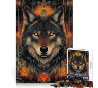 Puzzle da 1000 pezzi con lupo dagli occhi dorati in stile geometrico, ideale per allenamento mentale, svago e divertimento, con bordi definiti, perfetto per una sorpresa di compleanno (38x26cm)