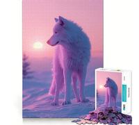 Puzzle da 1000 pezzi con lupo delle nevi e tramonto, ideale per adolescenti, un passatempo rilassante, con bordi precisi (50x75cm)