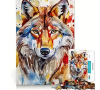 Puzzle da 1000 pezzi con lupo dipinto ad acquerello per adulti,gioco di abilità mentale,taglio laser per un incastro perfetto,attività gratificante per le giornate di pioggia (38x26cm)