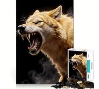 Puzzle da 1000 pezzi con lupo dorato ruggente su sfondo nero, ideale per adolescenti, un passatempo rilassante, con bordi precisi (38x52cm)