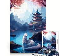 Puzzle da 1000 pezzi con lupo e fiori di ciliegio, ideale per adolescenti, per allenare le capacità cognitive e per il tempo libero Senza bordi ruvidi Regalo stagionale (38x26cm)