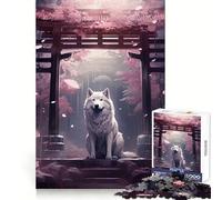 Puzzle da 1000 pezzi con lupo e fiori di ciliegio per adulti, ideale per il benessere mentale, il tempo libero piacevole e ricco di significato (38x52cm)