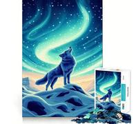 Puzzle da 1000 pezzi con lupo e luci del nord per adolescenti, gioco intelligente, immagine da assemblare per un momento di relax, regalo adorabile (38x26cm)
