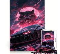 Puzzle da 1000 pezzi con lupo e supercar nera per adulti, ideale per l'allenamento mentale, una fuga rilassante, con taglio uniforme, perfetto come regalo per le vacanze (38x26cm)