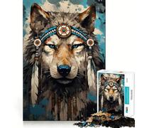 Puzzle da 1000 pezzi con lupo in stile boho acquerellato per adulti,gioco di abilità mentale,taglio laser per un incastro perfetto,attività gratificante per le giornate di pioggia (50x75cm)