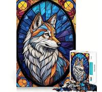 Puzzle da 1000 pezzi con lupo in vetro colorato,gioco di abilità mentale,taglio di precisione,hobby affascinante per i momenti di svago (38x26cm)