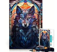 Puzzle da 1000 pezzi con lupo in vetro colorato,gioco di abilità mentale,taglio di precisione,hobby affascinante per i momenti di svago (38x26cm)
