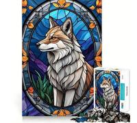 Puzzle da 1000 pezzi con lupo in vetro colorato per adulti,gioco di potenziamento mentale,taglio laser per un incastro perfetto,divertimento in famiglia,attività serale (50x75cm)
