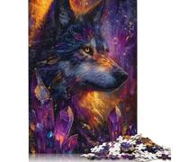 Puzzle da 1000 pezzi con lupo mistico e cristalli per adulti, puzzle di carta per adulti, adolescenti, uomini e donne, regalo 38x26 cm/1000 pezzi