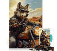 Puzzle da 1000 pezzi con lupo motociclista in un paesaggio desertico,gioco cognitivo divertente con struttura a incastro precisa,attività di condivisione per i propri cari (38x52cm)