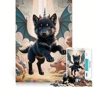 Puzzle da 1000 pezzi con lupo nero,drago e cucciolo,bordi fini,gioco creativo,per il tempo libero,regalo di compleanno 38x26cm