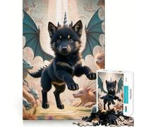 Puzzle da 1000 pezzi con lupo nero,drago e cucciolo Gioco di precisione e divertente,stimola la mente,ideale per momenti di relax e come decorazione natalizia 50x75cm